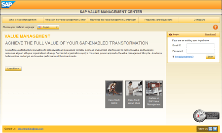 SAP Value Management Center, aplicación elaborada, aparentemente, en Xcelsius