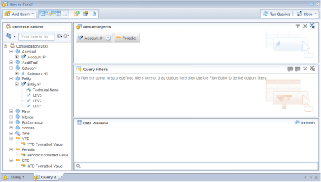 Uso de un univero UNX con conexión a un modelo BPC para crear consultas para un informes WebI