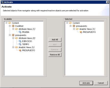 Activación de la Vista Analítica - SAP HANA Studio