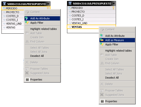 Agregar atributos y medidas en la vista analítica - SAP HANA Studio