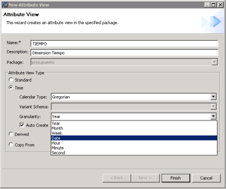 Definción de una vista de atributo de tipo Time (y creación de una dimensión TIME)