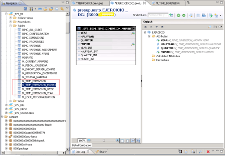 Diseño de un Attribute View de tipo tiempo y tablas de tipo tiempo definidas