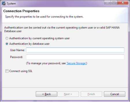 SAP HANA Studio - Ventana de autenticación