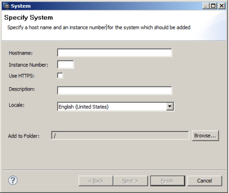 SAP HANA Studio - Ventana para especificar los parámetros de conexión