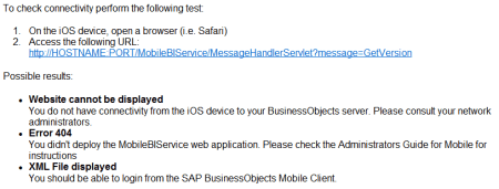 Pasos para verificar la conexión con un servidor SAP BO BI desde un dispositivos iOS