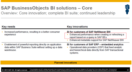 SAP BusinessObjects BI road map, planes de mejora de la conectividad a través de querys BEx