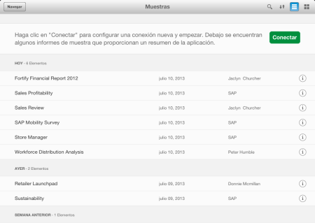 SAP BI Mobile 5.0.5, pantalla inicial al instalar la aplicación en el dispositivo móvil, para activar el servidor demo