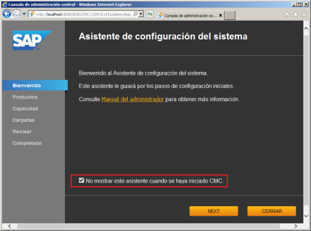 Desactivación de la ejecución automática del Asistente de Configuración del Sistema de BI41 al iniciar el CMC