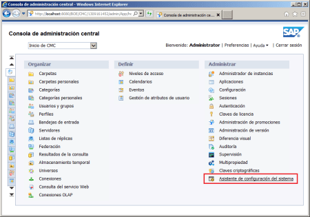 Ejecución manual del Asistente de Configuración del Sistema de BI41 desde el CMC