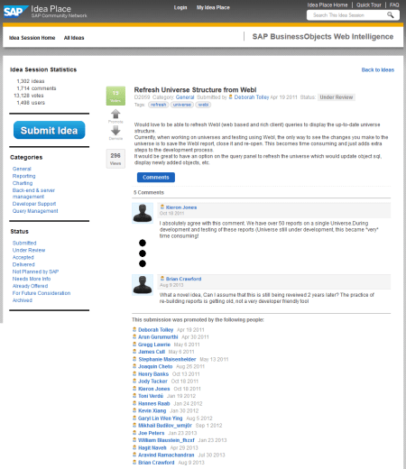SAP Idea Place, para escuchar al usuario-cliente o para distraerlo