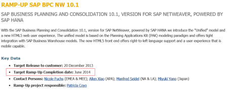 SAP BPC 10.1 NW - En Ramp-up hasta junio de 2014