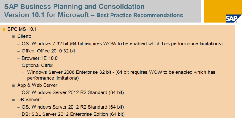 SAP BPC 10.1, configuración cliente y servidor recomendada