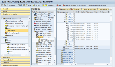 Ventana de la transacción RSA1 para iniciar el transporte de objetos BPC 10.0 NW entre sistemas