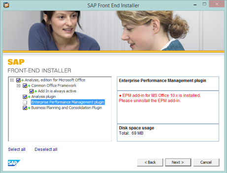 SAP Analysis for MS Office, error EPM Add-In instalado